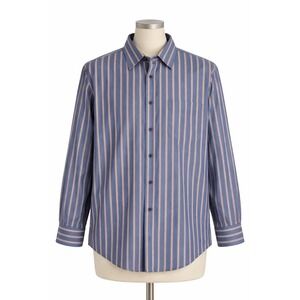 Kenneth Roberts Platinum XXL Blue Striped Button Down Shirt 100% Cotton Workwear